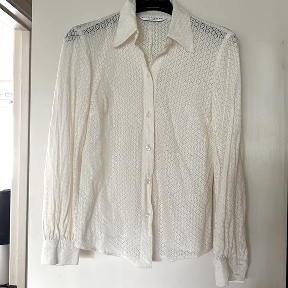 Trina Turk embroidered designed cream colored long sleeve, cream colored blouse - Picture 2 of 11